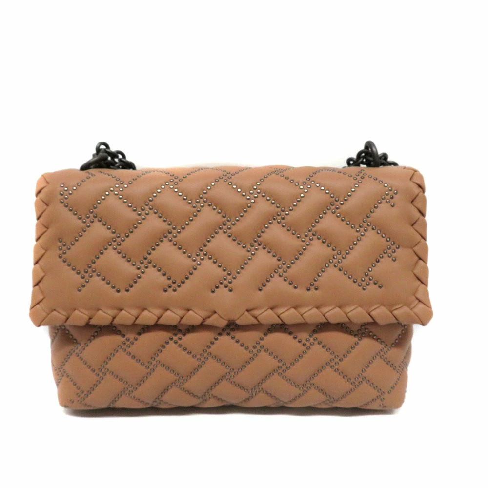 BOTTEGA VENETA Olympia Shoulder Bag Leather Studded Pink Brown
